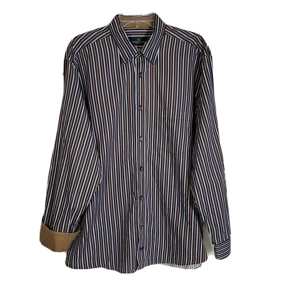 Bugatchi Uomo Men's Size XL Shirt Multicolor Striped Flip Cuff Button Down L/S - Picture 1 of 12